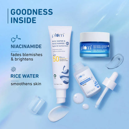 Plum Niacinamide Serum, Moisturizer & Sunscreen Kit For Bright, Blemish-Free, Hydrated Skin - combo