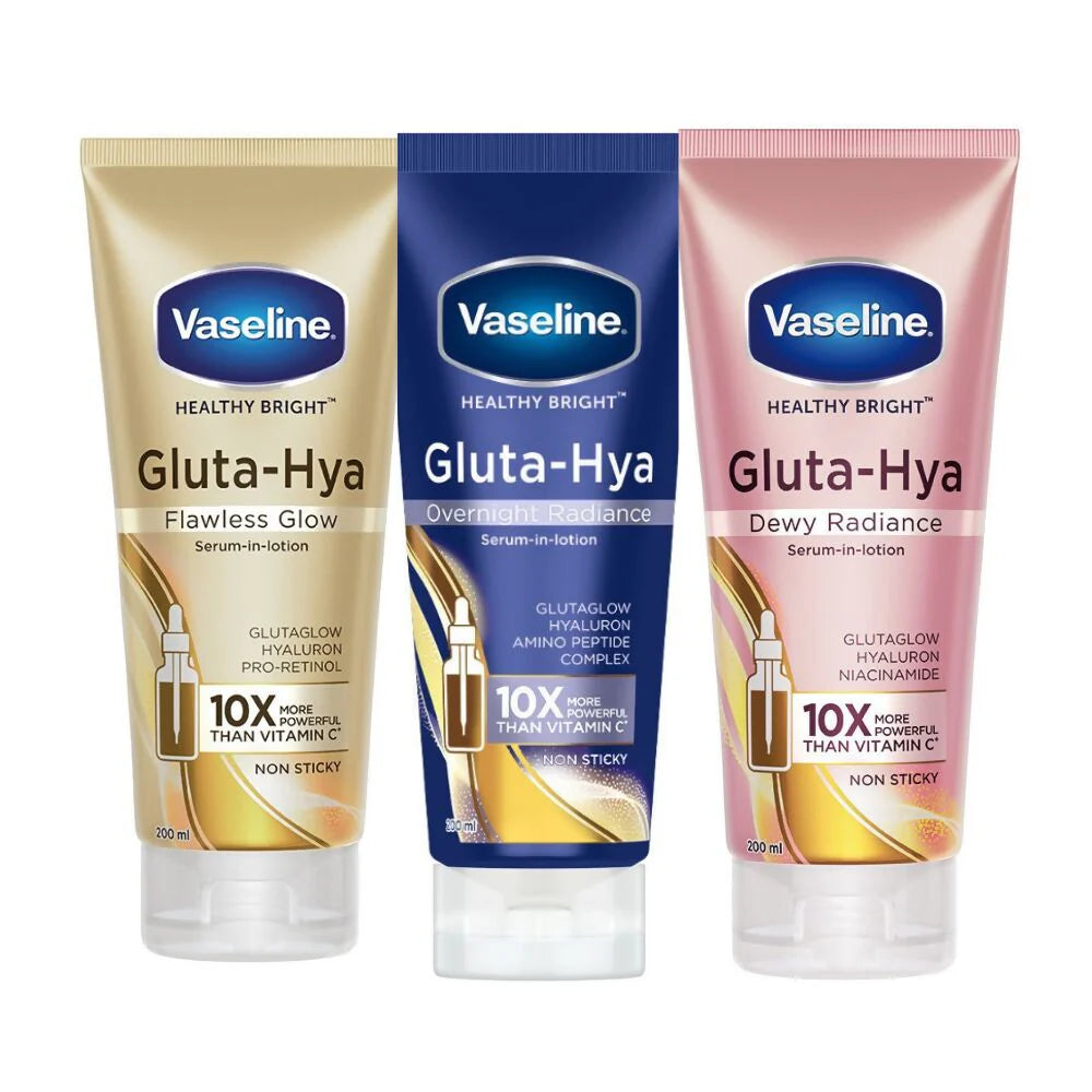 Vaseline Gluta Hya Serum-in-Lotion - Dewy Radiance, Overnight Radiance & Flawless Glow Combo