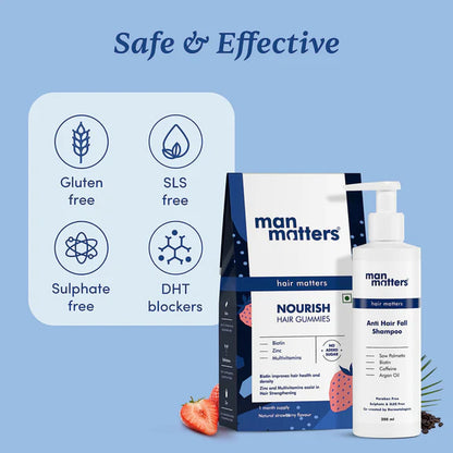 Man Matters Biotin Stage 1 Hair Loss Kit - Hair Gummies & Anti Hair Fall Shampoo With DHT Blocker, Biotin & Caffeine - kit