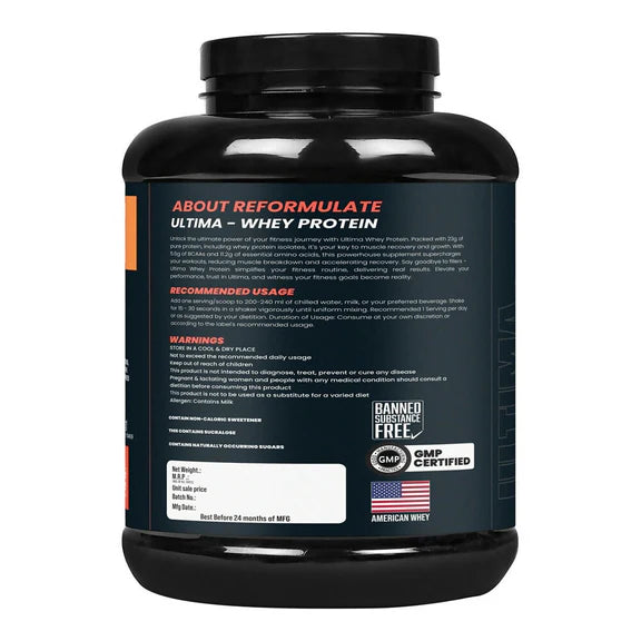 Reformulate Ultima I Whey Protein with Isolate I 23 G Protein I 5.1G BCAA I 10.8 EAA I Pre & Probiotics - Chocolate - 2 kg