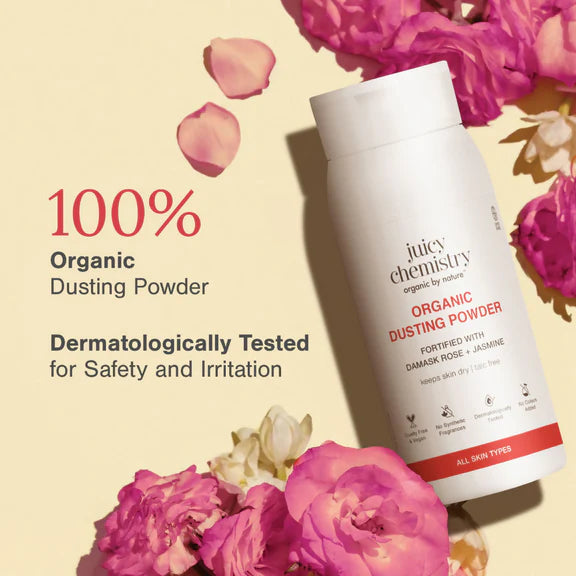Juicy Chemistry Organic Dusting Powder Fortified With Damask Rose & Jasmine - 100 gm