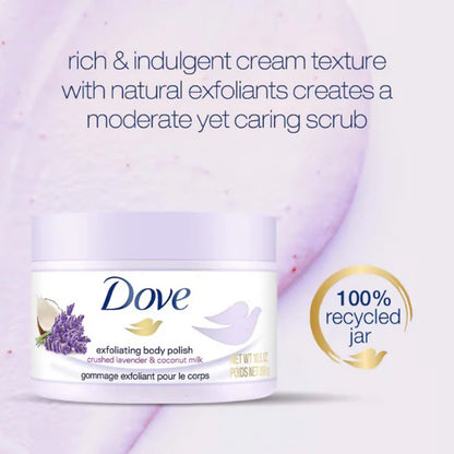 Dove Exfoliating Body Polish Scrub With Crushed Lavender And Coconut Milk - 298 gm