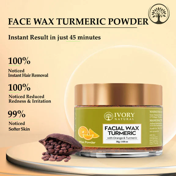 Ivory Natural Facial Wax Powder With Turmeric - Natural Facial Hair Removal Wax For Instant Skin Brightening - 30 gm