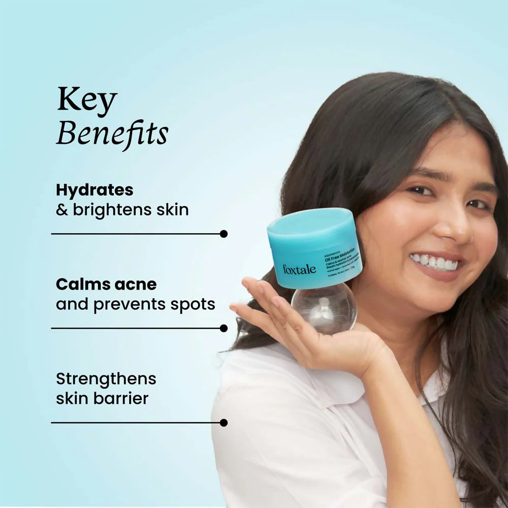 Foxtale Aquamarine Oil Free Hydrating Moisturiser With Hyaluronic Acid For Normal To Oily Skin - 100 gm