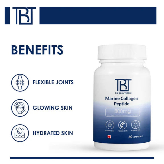 The Body Temple Marine Collagen Peptide 800mg for Healthy & Shiny Hair and Strong Nails - 60 caps