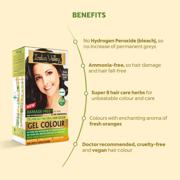 Indus Valley Damage-Free Gel Hair Color- Dark Brown - (200 ml + 20 gm)