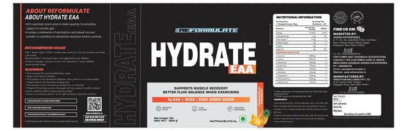 Reformulate Hydrate EAA I Supports Muscle Recovery | Zero Added Sugar | Improved Focus I Fluid Balance - Pine Apple - 300 gm