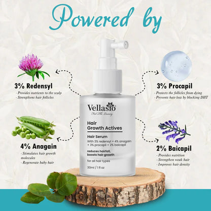 Vellasio Hair Growth Serum Actives - 3% Redensyl, 4% Anagain, 3% Procaoil, 2% Baicapil - 30 ml
