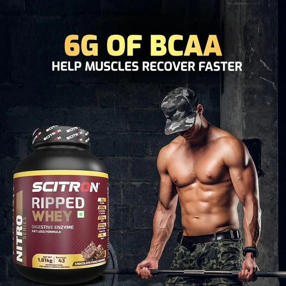 Scitron Ripped Whey Protein Powder Flavor Chocolate Fudge Brownie - 1.81 kg
