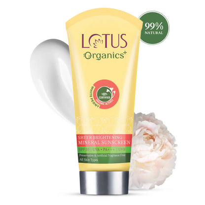 Lotus Organics Sheer Brightening Mineral Sunscreen SPF 50 PA +++ - 50 gm