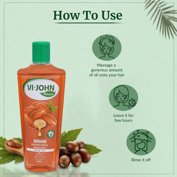 VI-JOHN Naturale Argan Enriched Hair Oil Moisture & Soft with Vitamin A.E & F - 300 ml