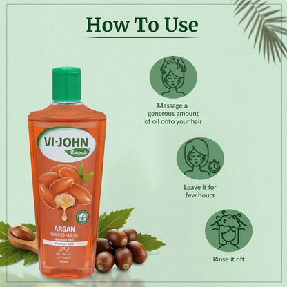 VI-JOHN Naturale Argan Enriched Hair Oil Moisture & Soft with Vitamin A.E & F - 300 ml