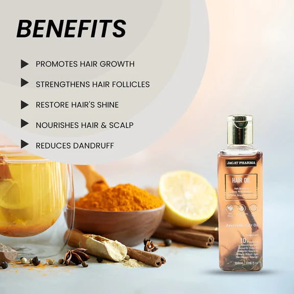Jagat Pharma Hair Oil for Dense, Strong & Smooth Hair | Infused With 10 Powerful Ayurvedic Herbs - 100 ml