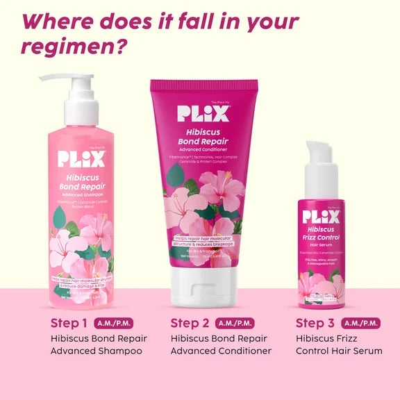 PLIX The Plant Fix Hibiscus Frizz Control Hair Serum + Bond Repair Advanced Shampoo - combo