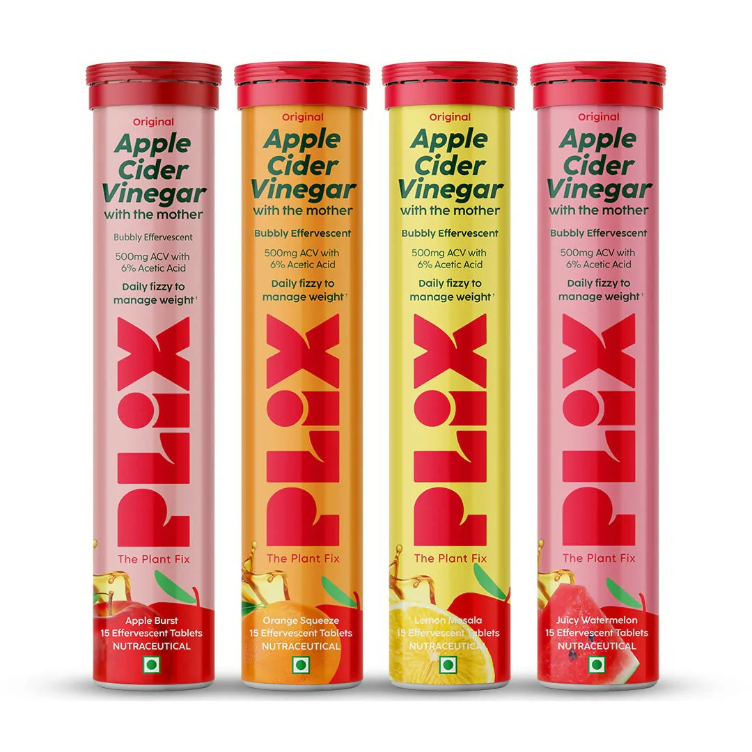 PLIX The Plant Fix Apple Cider Vinegar Effervescent Tablet with Mother - Multi Flavor -combo