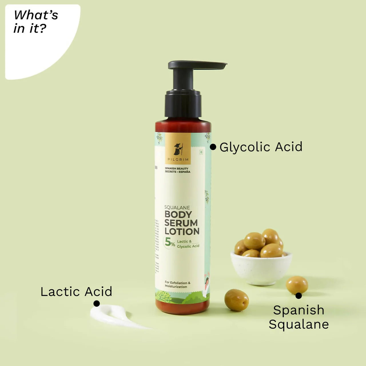 Pilgrim 5% Lactic & Glycolic Acid Body Serum Lotion For Exfoliation & Moisturization, For Rough Patches On Elbows & Knees