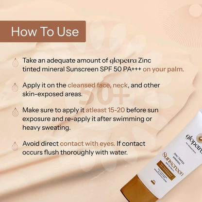 Glopetra Zinc Tinted Mineral Sunscreen Spf 50 Pa+++ - 50 ml