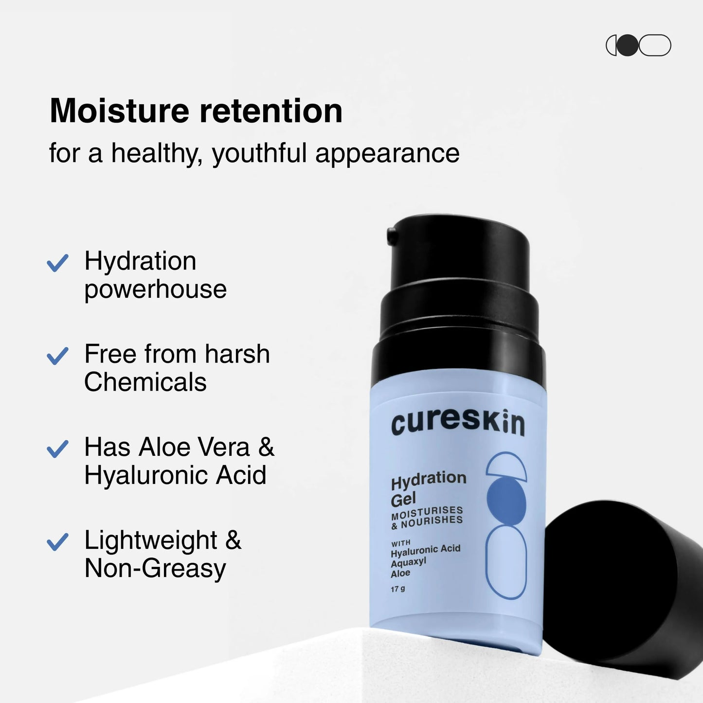 Cureskin Hydration Gel with Hyaluronic Acid, Aquaxyl, Aloe - 17 gm