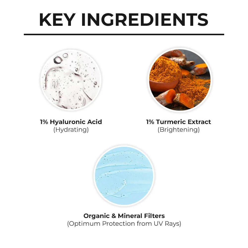 Dr. Sheth's Haldi & Hyaluronic Acid Sunscreen SPF 50+ PA+++ For Hydrating & Brightening Skin, Protects against UVA/UVB & Blue light