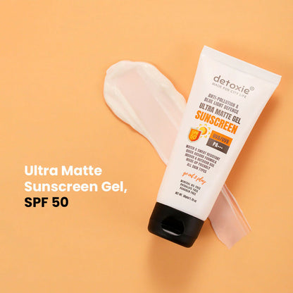 Detoxie Ultra Matte Sunscreen Gel Matte Finish Dry Tint Water & Sweat Resistant With Spf 50 Pa+++ - 50 gm