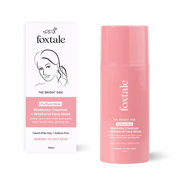 Foxtale Purify & Glow Cleanser + Mask With French Pink Clay & Sodium - 100 ml