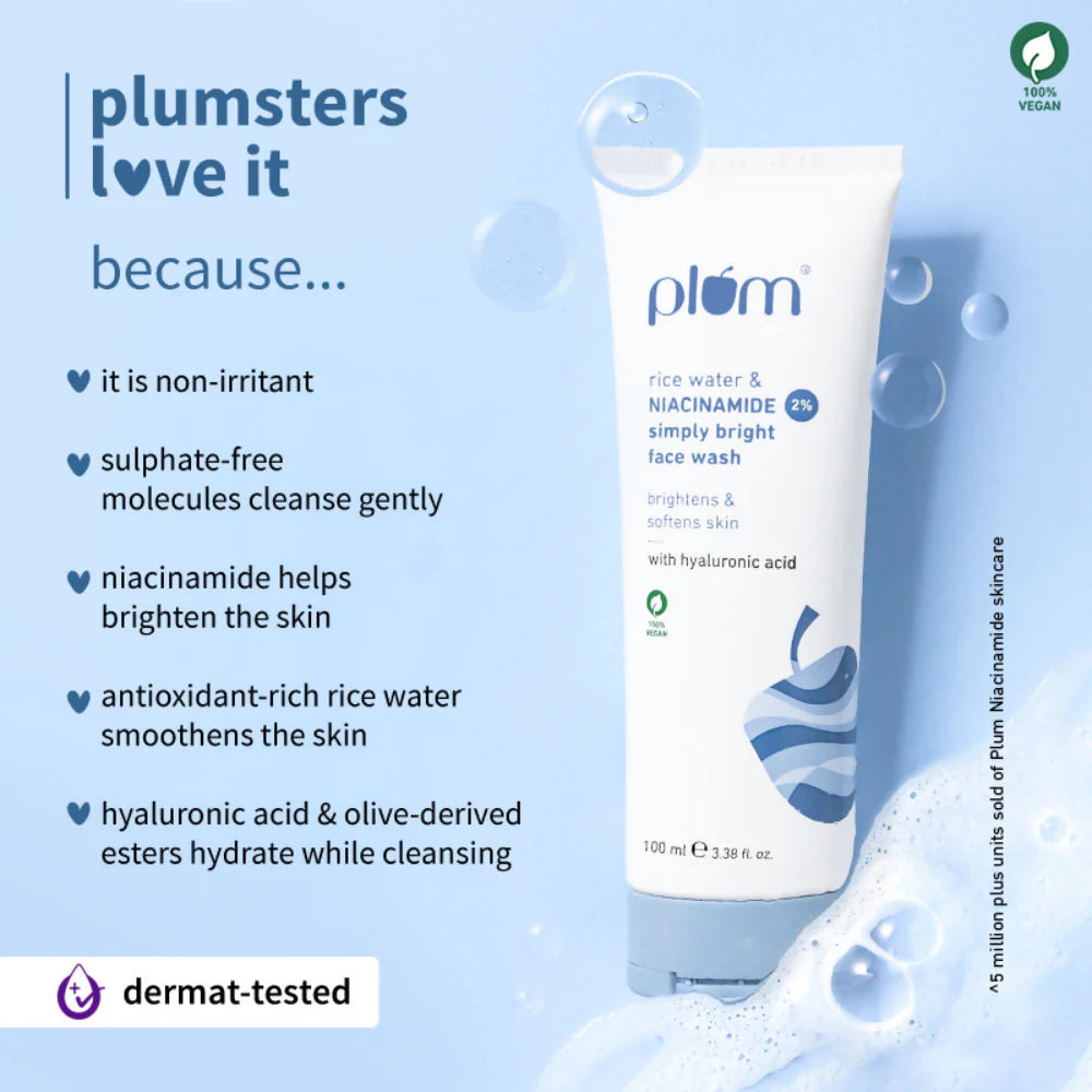 Plum 2% Niacinamide Face Wash With Rice Water - 100 ml