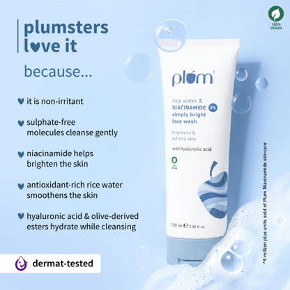 Plum 2% Niacinamide Face Wash With Rice Water - 100 ml