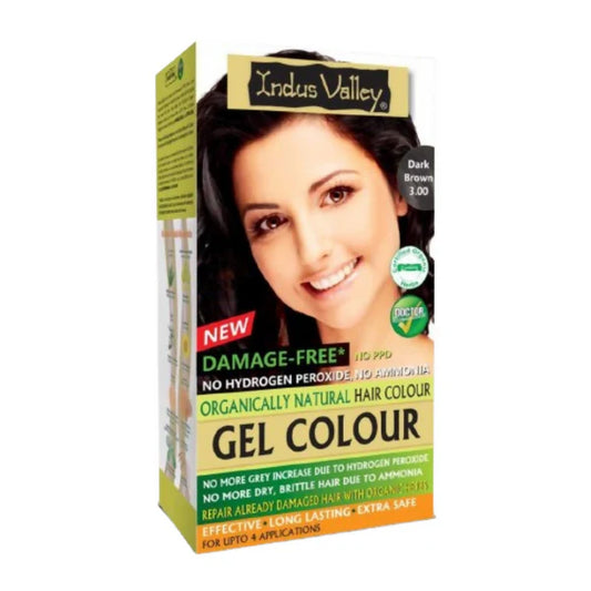 Indus Valley Damage-Free Gel Hair Color- Dark Brown - (200 ml + 20 gm)