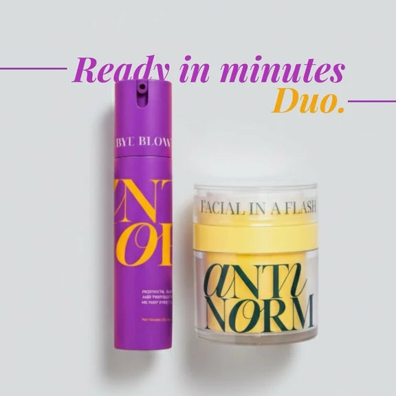 Antinorm Bye Bye Blow Dry Hair Serum and Facial In A Flash Enzyme Scrub Combo - combo