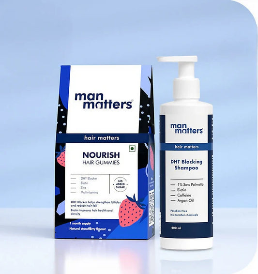 Man Matters Stage 1 Hairloss Kit for Scalp Health - Biotin Hair Gummies & DHT blocking Shampoo - kit