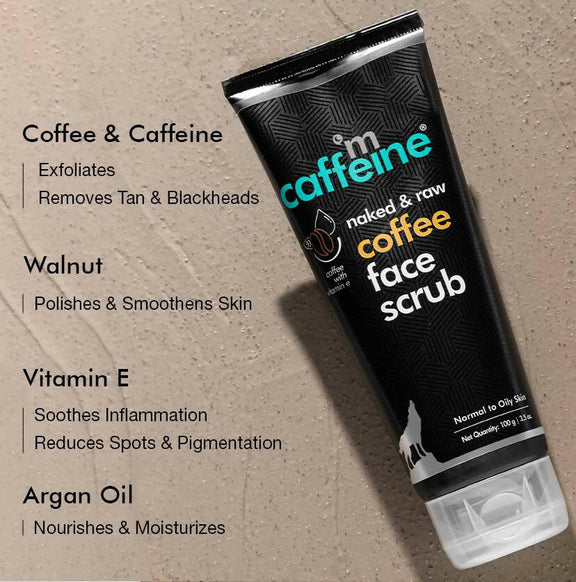 mCaffeine Naked & Raw Coffee Face Scrub with Walnut for Fresh Glow - 100 gm