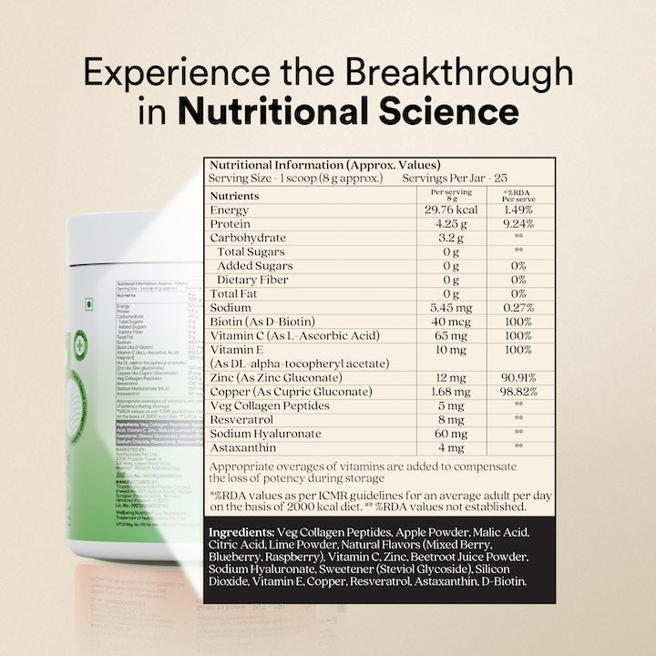 Wellbeing Nutrition Vegan Pro Collagen, Hyaluronic Acid, Skin & Hair, Lemon Lime Flavour