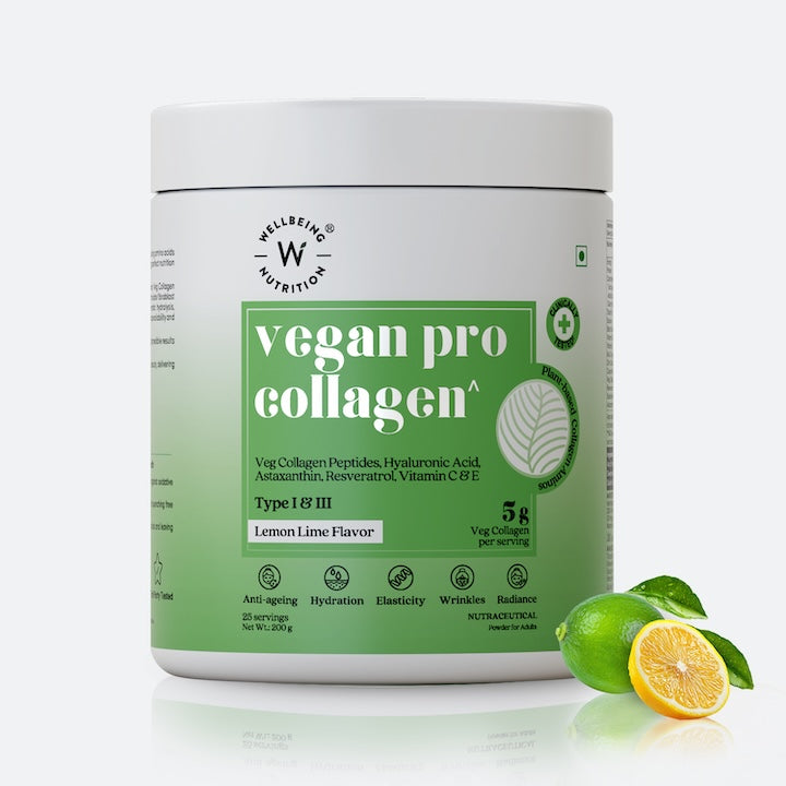 Wellbeing Nutrition Vegan Pro Collagen, Hyaluronic Acid, Skin & Hair, Lemon Lime Flavour