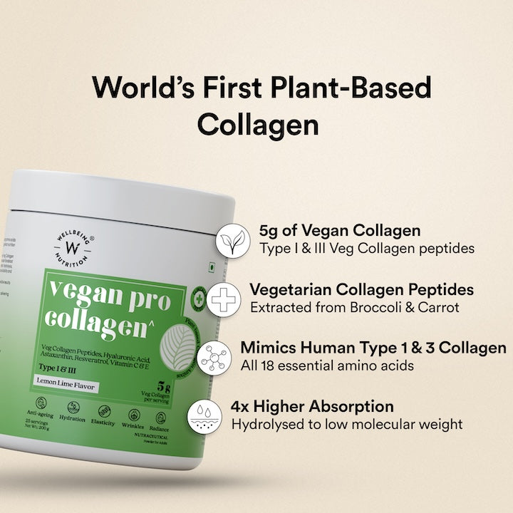 Wellbeing Nutrition Vegan Pro Collagen, Hyaluronic Acid, Skin & Hair, Lemon Lime Flavour