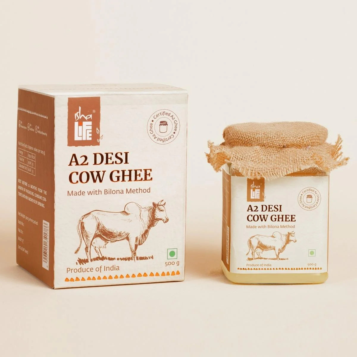 Isha Life Pure A2 Desi Cow Ghee | Made Traditionally from Curd | Made from Grass-fed Free Grazing Desi Cows' Milk