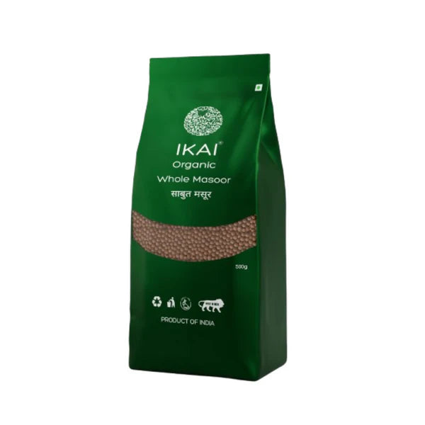 IKAI Organic Whole Masoor (Unpolished Red Lentil) - 500 gm