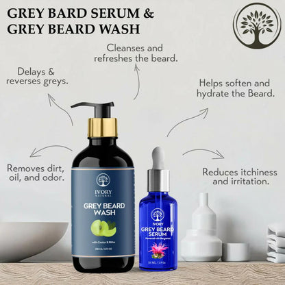 Ivory Natural Grey Beard Combo (Serum + Beard Wash) For Early Graying Beard - combo