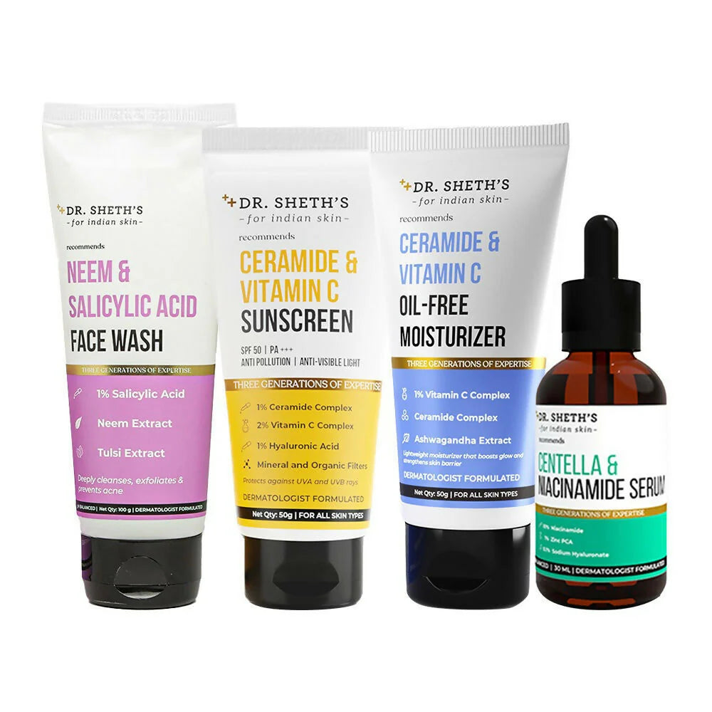 Dr. Sheth's CSMS (Cleanser, Serum, Moisturizer, Sunscreen) Bestseller Combo