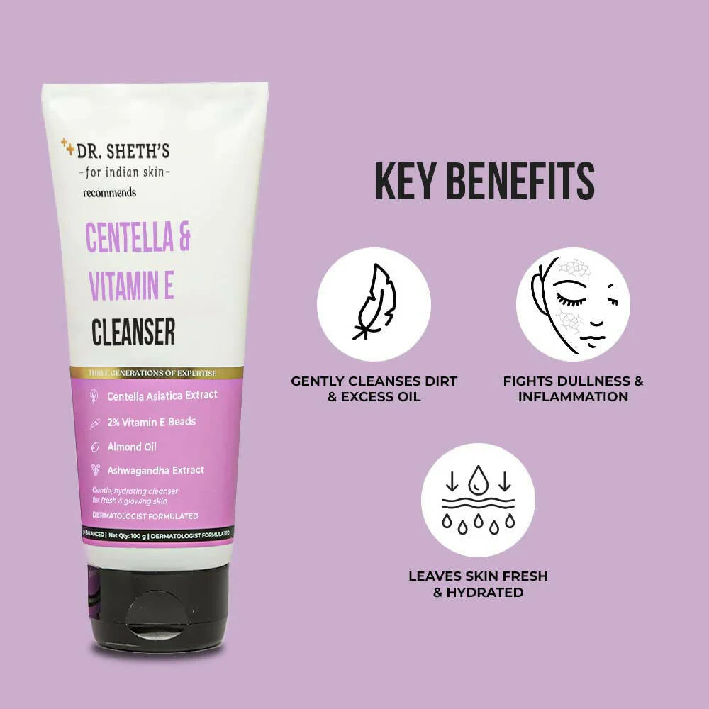 Dr. Sheth's Centella & Vitamin E Cleanser - pH Balanced, Gently Cleanses & Hydrates, For Normal, Oily & Sensitive Skin