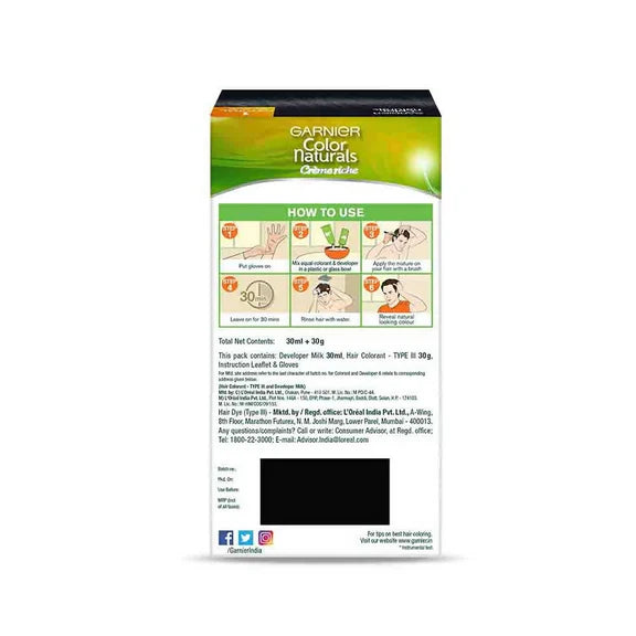 Garnier Color Naturals Creme Riche Men Hair Color - Shade 1 Natural Black - 30ml + 30gm