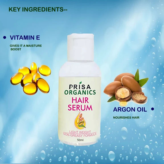 Prisa Organics Hair Serum With Argan Oil & Vitamin E - Promotes Hair Growth, Prevents Hair Loss and Thinning - 50 ml