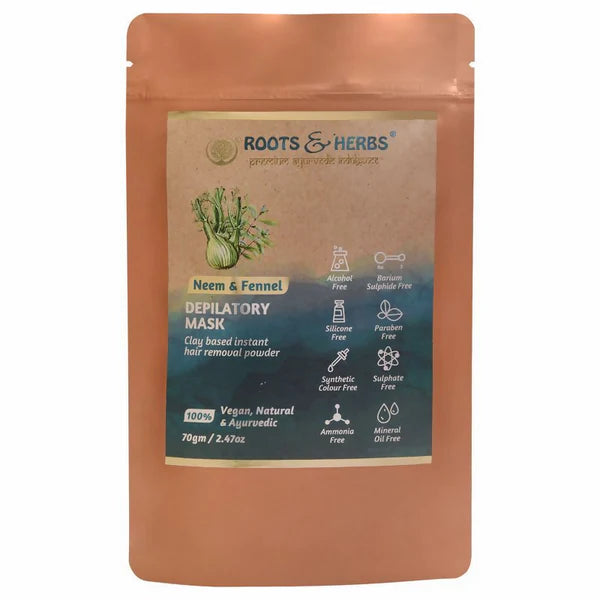 Roots and Herbs Neem and Fennel Depilatory Ubtan for Hair Removal - 70 gm