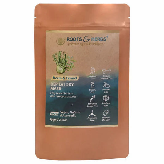 Roots and Herbs Neem and Fennel Depilatory Ubtan for Hair Removal - 70 gm