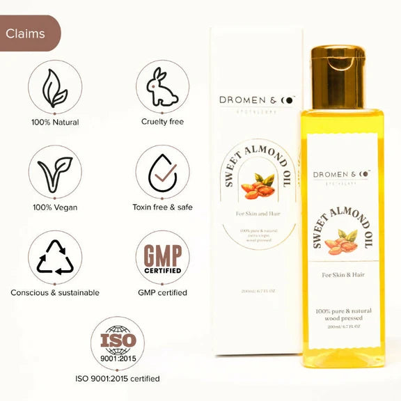 Dromen & Co Sweet Almond Oil For Skin & Hair - 200 ml