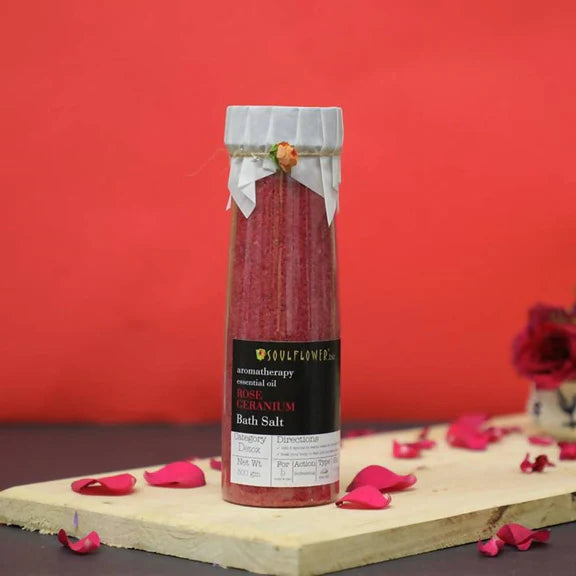 Soulflower Aromatherapy Essential Oil Rose Geranium Bath Salt - 500 gm