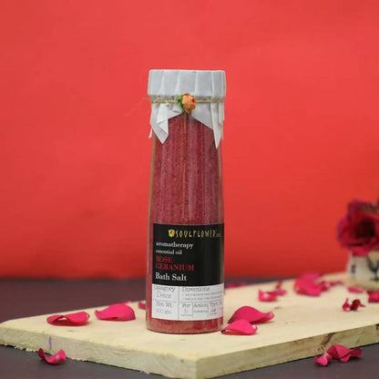Soulflower Aromatherapy Essential Oil Rose Geranium Bath Salt - 500 gm