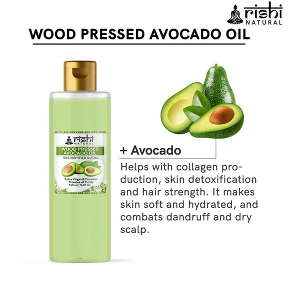 Rishi Natural Avocado Oil Wood Pressed 100% Pure Healthy skin And Hair - 150 ml