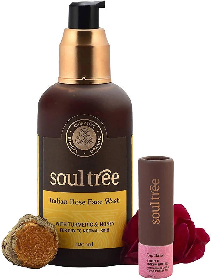 Soultree Indian Rose Face Wash & Lotus Lip Balm Set - Combo