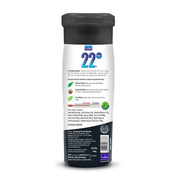 VI-JOHN 22 Degree Cooling Talc Beat the Heat Musk, Neem and Mint - 300 gm