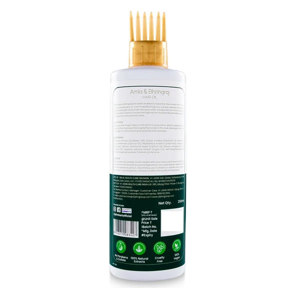 VI-JOHN Prakritik Amla & Bhringraj Hair Oil For premature greying, 100% Natural Bio-Actives - 250 ml